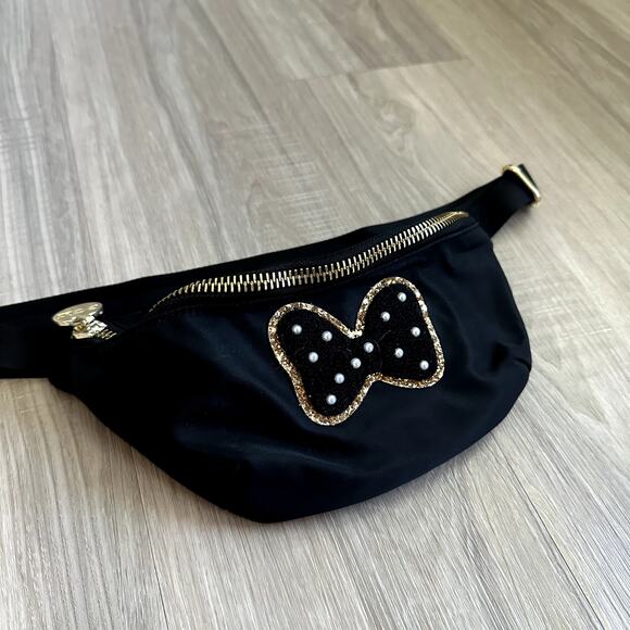 Stoney Clover Lane Black Fanny Pack with Disney Minnie Mouse Pearl Bow Patch - Picture 1 of 9